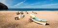 Small fishing boats / pongas at Punta Lobos beach on the coast of Baja California Mexico Royalty Free Stock Photo