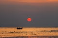 Small Fishing Boats on sea in sunset Royalty Free Stock Photo