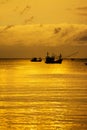 Small fishing boats in  the sea sea in Twilight time Royalty Free Stock Photo