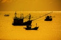 Small fishing boats in  the sea sea in Twilight time Royalty Free Stock Photo