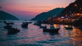 Small fishing boats in the sea sea in Twilight time