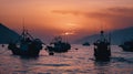 Small fishing boats in the sea sea in Twilight time