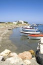 Small fishing boats by seaside in Skyros island ,Greece Royalty Free Stock Photo