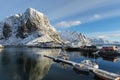 Small fishing harbor on Hamnoy Island during winter time, Lofoten Islands, Royalty Free Stock Photo