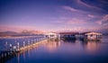 Small fishing houses on stilts on the lake Mesologgi Royalty Free Stock Photo