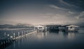 Small fishing houses on stilts on the lake Mesologgi Royalty Free Stock Photo