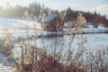 Small fishing hut on the lake in winter Denmark Royalty Free Stock Photo