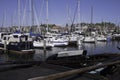 Small fishing town Urk west harbour with fishing and sailing boats and lighthouse Royalty Free Stock Photo