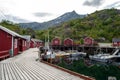 Small fishing village of Nusfjord with wooden houses in Lofoten, Norway. Royalty Free Stock Photo