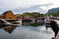 Small fishing village of Nusfjord with wooden houses in Lofoten, Norway. Royalty Free Stock Photo