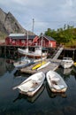 Small fishing village of Nusfjord with wooden houses in Lofoten, Norway. Royalty Free Stock Photo