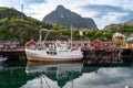 Small fishing village of Nusfjord with wooden houses in Lofoten, Norway. Royalty Free Stock Photo
