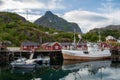 Small fishing village of Nusfjord with wooden houses in Lofoten, Norway. Royalty Free Stock Photo