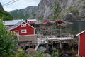 Small fishing village of Nusfjord with wooden houses in Lofoten, Norway. Royalty Free Stock Photo