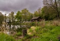 Camping site with fishing lake, Norfolk, UK Royalty Free Stock Photo