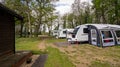 Campers in caravans on a campsite in rural Norfolk