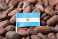 Small flag of Argentina in cacao beans