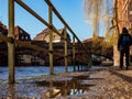 A small flood in Strasbourg. Water rose in the Ile River after rains Royalty Free Stock Photo