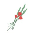 Small floral bouquet of abstract spring blossomed cut flowers with leaves. Pretty delicate posy with leaf. Colored flat