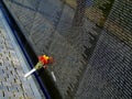 Small floral tribute at war memorial