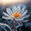 small flower in frost, freezing, frost, sunny day, high contrast