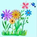 Small Flower Garden with Hummingbirds Illustration Royalty Free Stock Photo