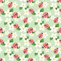 Small flower vector with ladybug seamless pattern