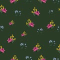 Seamless Cute Floral design pattern with dark green background for fabrics,