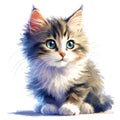 a cute kitten, painted in a cartoon style