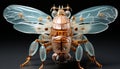 Small flying insect, a metal cyborg bee, stinging with robotic wings generated by AI Royalty Free Stock Photo