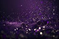 Small flying shiny particles and confetti on blue purple background, generative AI