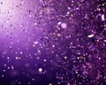 small flying shiny particles and confetti on a purple background.