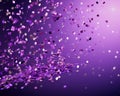 small flying shiny particles and confetti on a purple background.