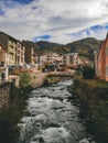 Small foot bridge that connects two villages in Pyrenees.