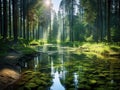 Small forest pond Made With Generative AI illustration