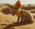 A small fox sitting on top of a sand dune Royalty Free Stock Photo