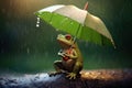 Small frog with umbrella Royalty Free Stock Photo