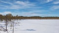 Small frozen lake in winterly Swedish Lapland