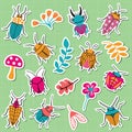 Small funny bugs sticker collection