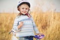 Small funny kid with bike. Royalty Free Stock Photo