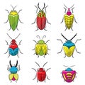 Small funny vector bugs icon set.