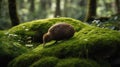 Kiwi Bird Foraging on a Mossy Hillside in the Lush Green Forest Royalty Free Stock Photo