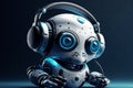 Small futuristic Ai robot listening to music headphones. Ai generated Royalty Free Stock Photo