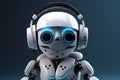 Small futuristic Ai robot listening to music headphones. Ai generated Royalty Free Stock Photo