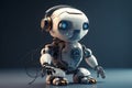 Small futuristic Ai robot listening to music headphones. Ai generated Royalty Free Stock Photo