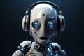 Small futuristic Ai robot listening to music headphones. Ai generated Royalty Free Stock Photo