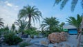 A small garden with coconut trees small stones and large edibles allocated to look attractive Royalty Free Stock Photo