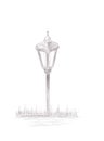 Small Garden Light. Solar Powered Lamp drawing. Pencil Sketch of Lantern. Hand drawn illustration of a street lamp on a white back