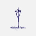 Small Garden Light. Solar Powered Lamp drawing. Sketch of Lantern. Hand drawn vector illustration of a street lamp. Blue ink Royalty Free Stock Photo