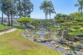 Small garden park with fountain in a small pond at San Marcos, San Diego, California Royalty Free Stock Photo